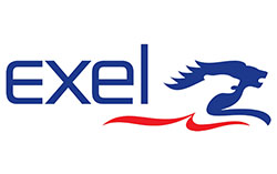 We Do Lines - Exel logo with a red, blue, and white background.